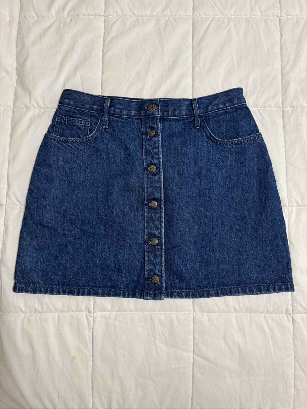 Wilfred Free Dark Blue Button-Front Denim Mini Skirt